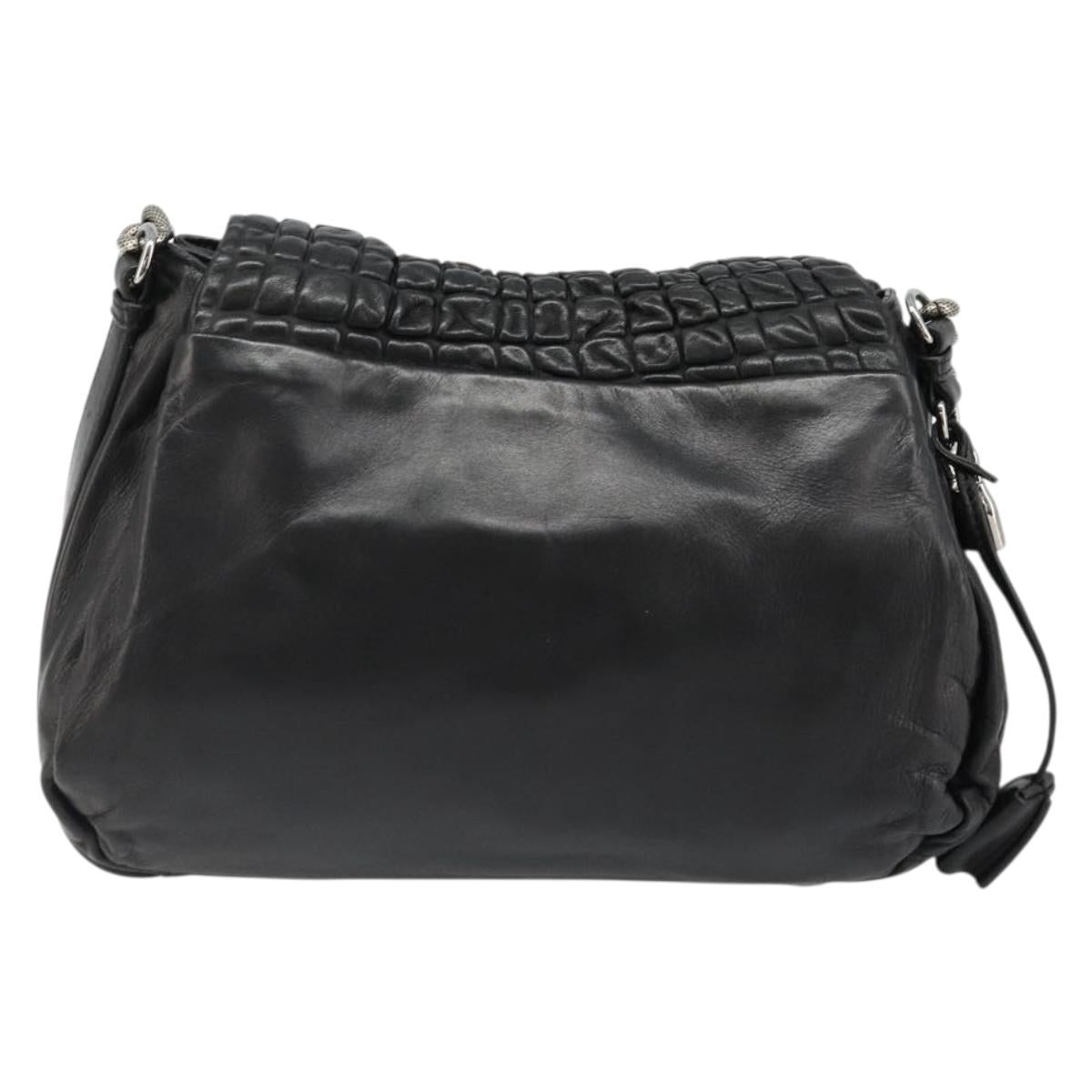 CELINE Chain Shoulder Bag Leather Black Silver Auth 187041SAV