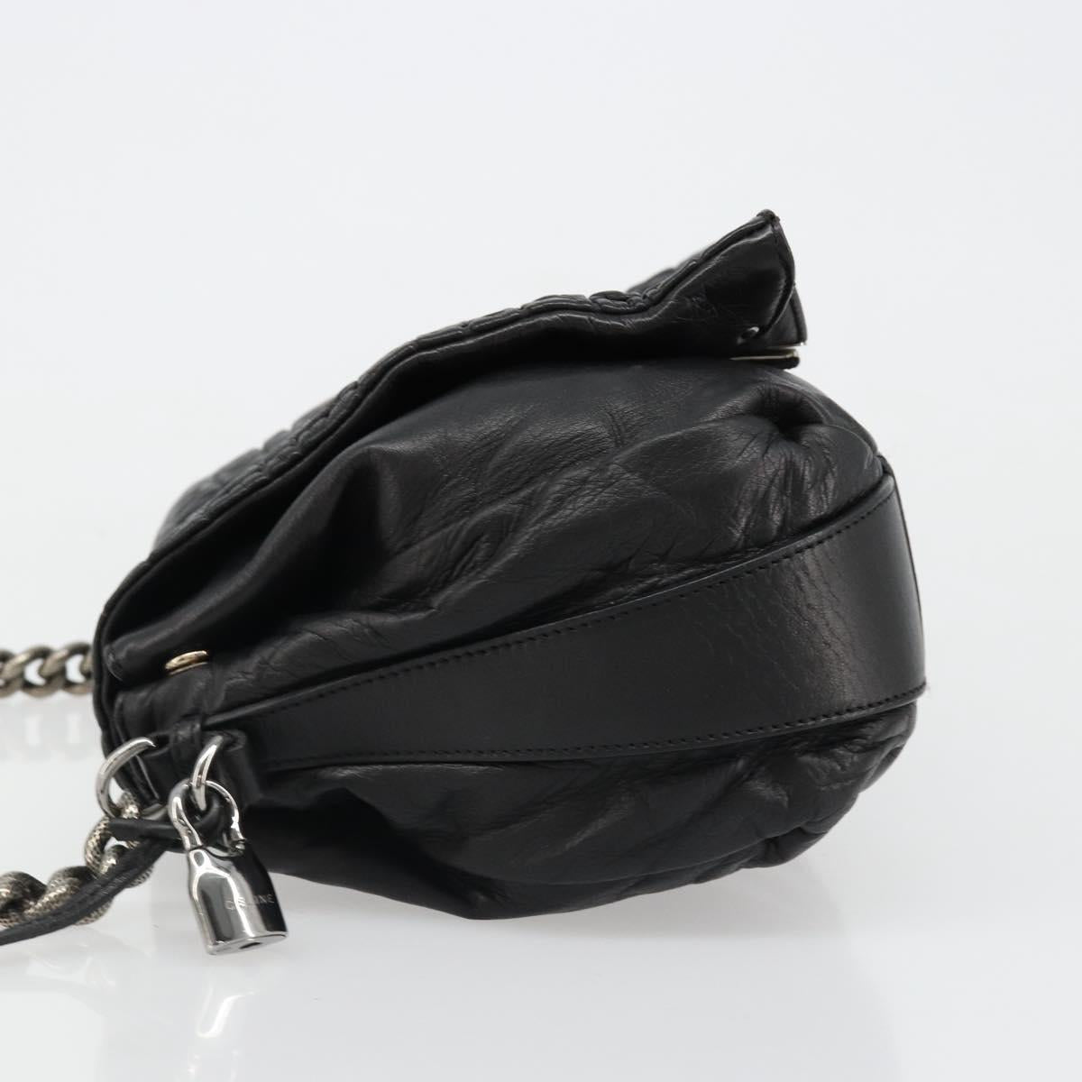 CELINE Chain Shoulder Bag Leather Black Silver Auth 187041SAV
