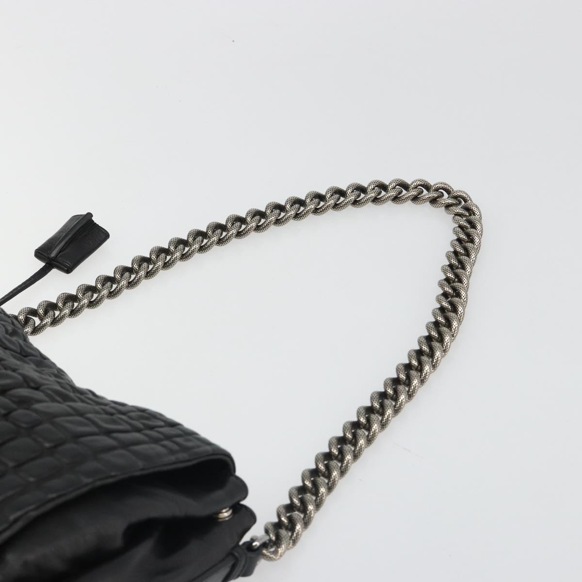 CELINE Chain Shoulder Bag Leather Black Silver Auth 187041SAV