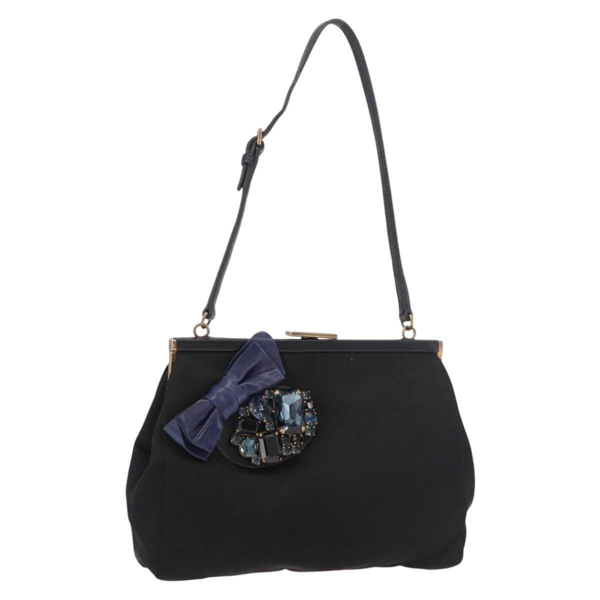 Miu Miu Hand Bag Satin Black Gold Auth 187043A