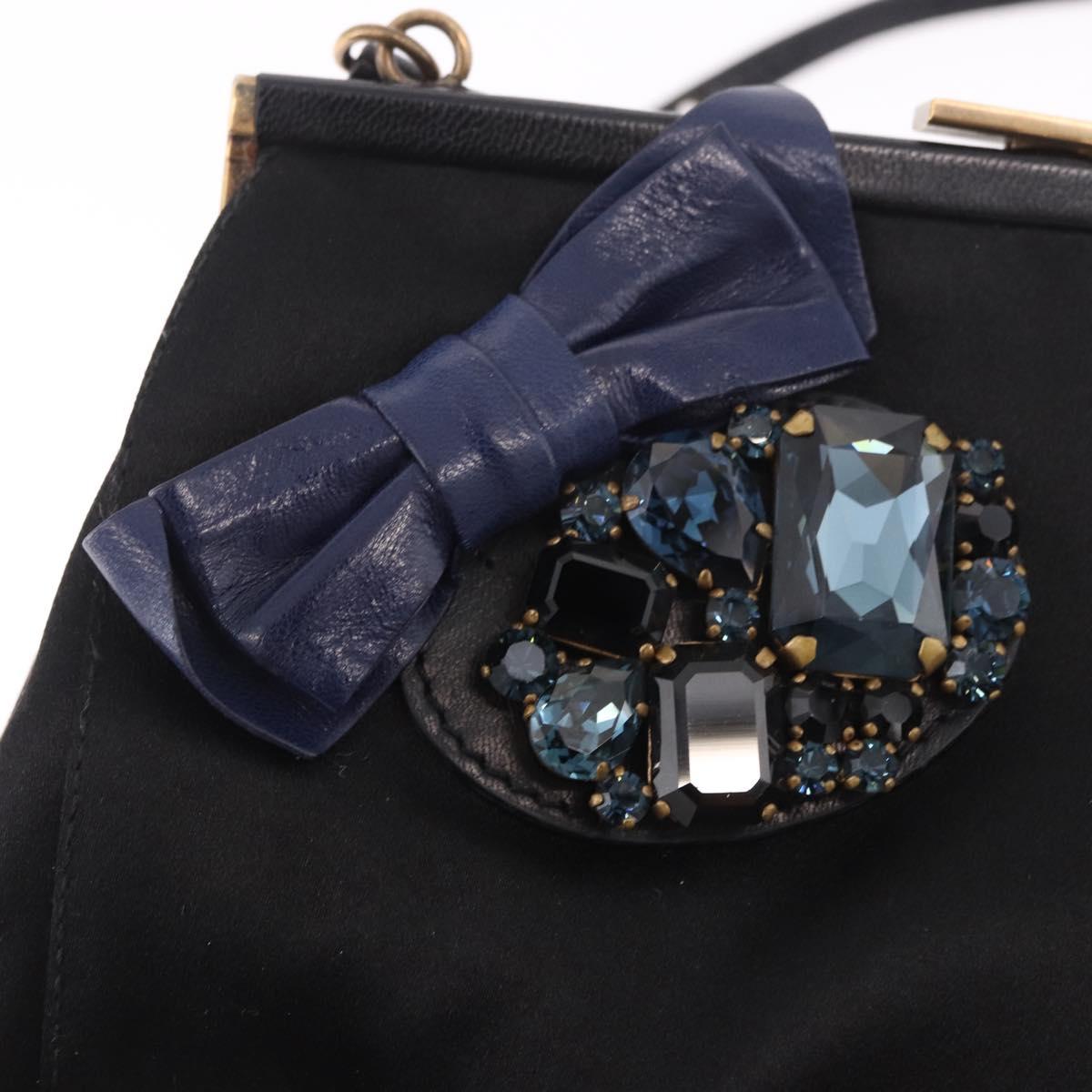 Miu Miu Hand Bag Satin Black Gold Auth 187043A