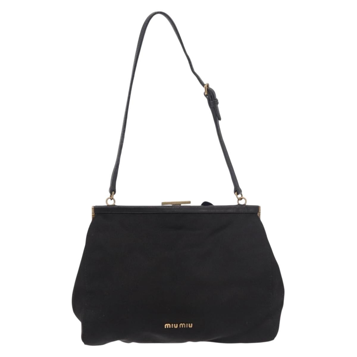 Miu Miu Hand Bag Satin Black Gold Auth 187043A