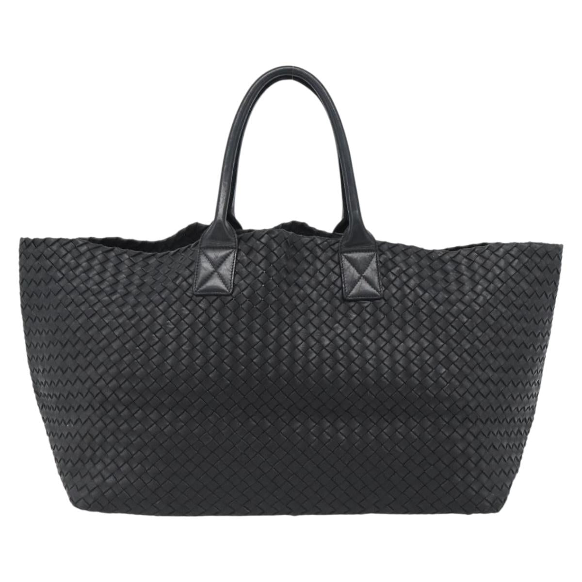 BOTTEGA VENETA INTRECCIATO Cabas MM Hand Bag Leather Black Auth 187044SAV