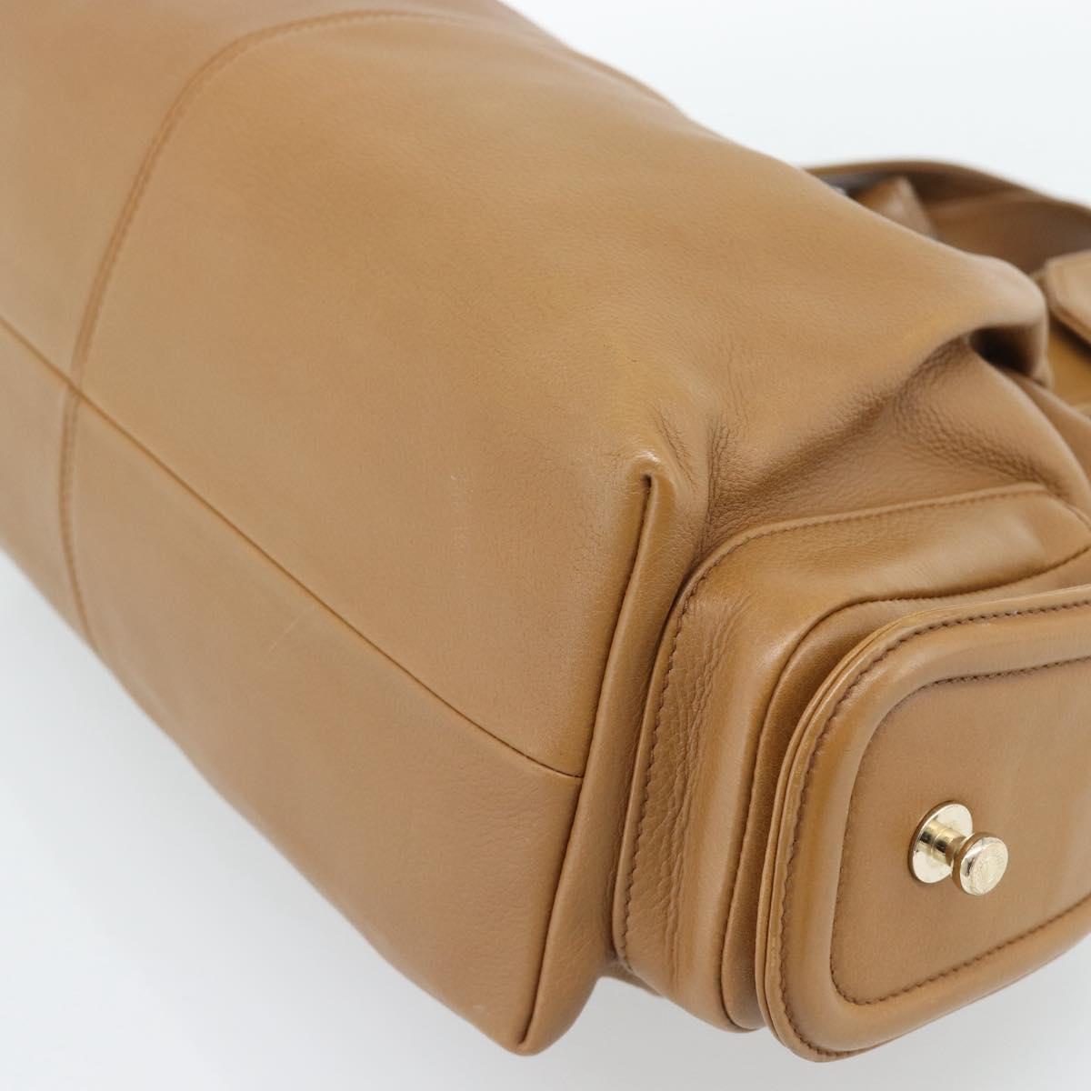 BVLGARI Tote Bag Leather Brown Gold Auth 187045