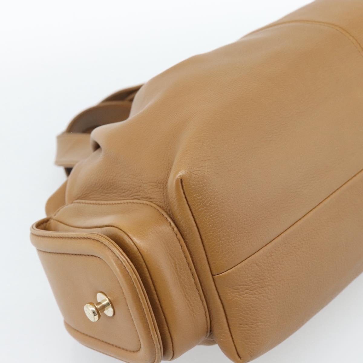 BVLGARI Tote Bag Leather Brown Gold Auth 187045