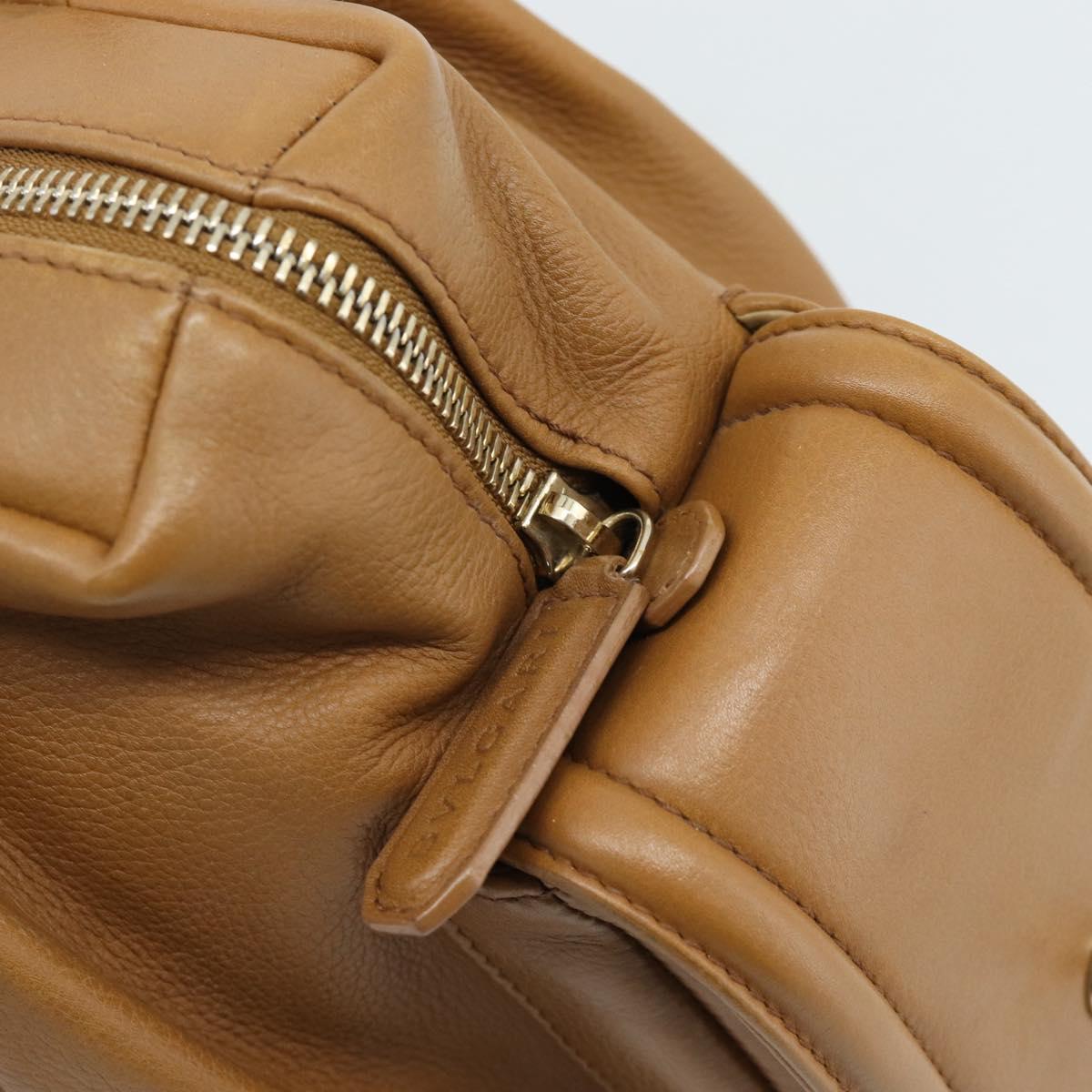 BVLGARI Tote Bag Leather Brown Gold Auth 187045