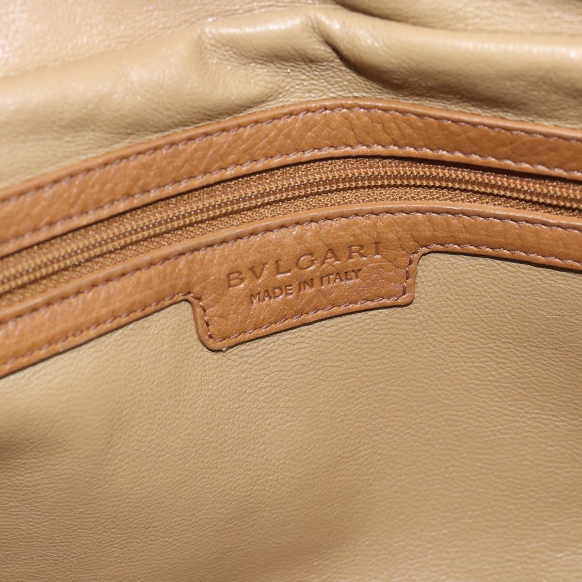 BVLGARI Tote Bag Leather Brown Gold Auth 187045
