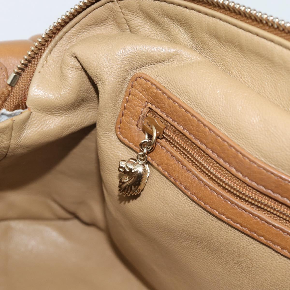 BVLGARI Tote Bag Leather Brown Gold Auth 187045