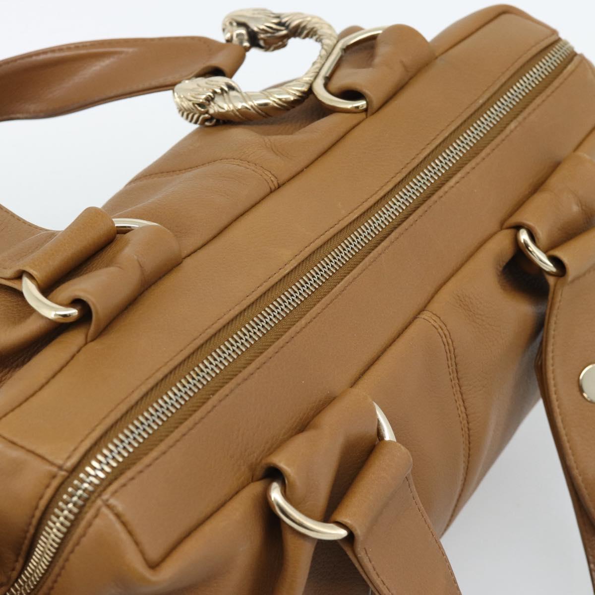 BVLGARI Tote Bag Leather Brown Gold Auth 187045