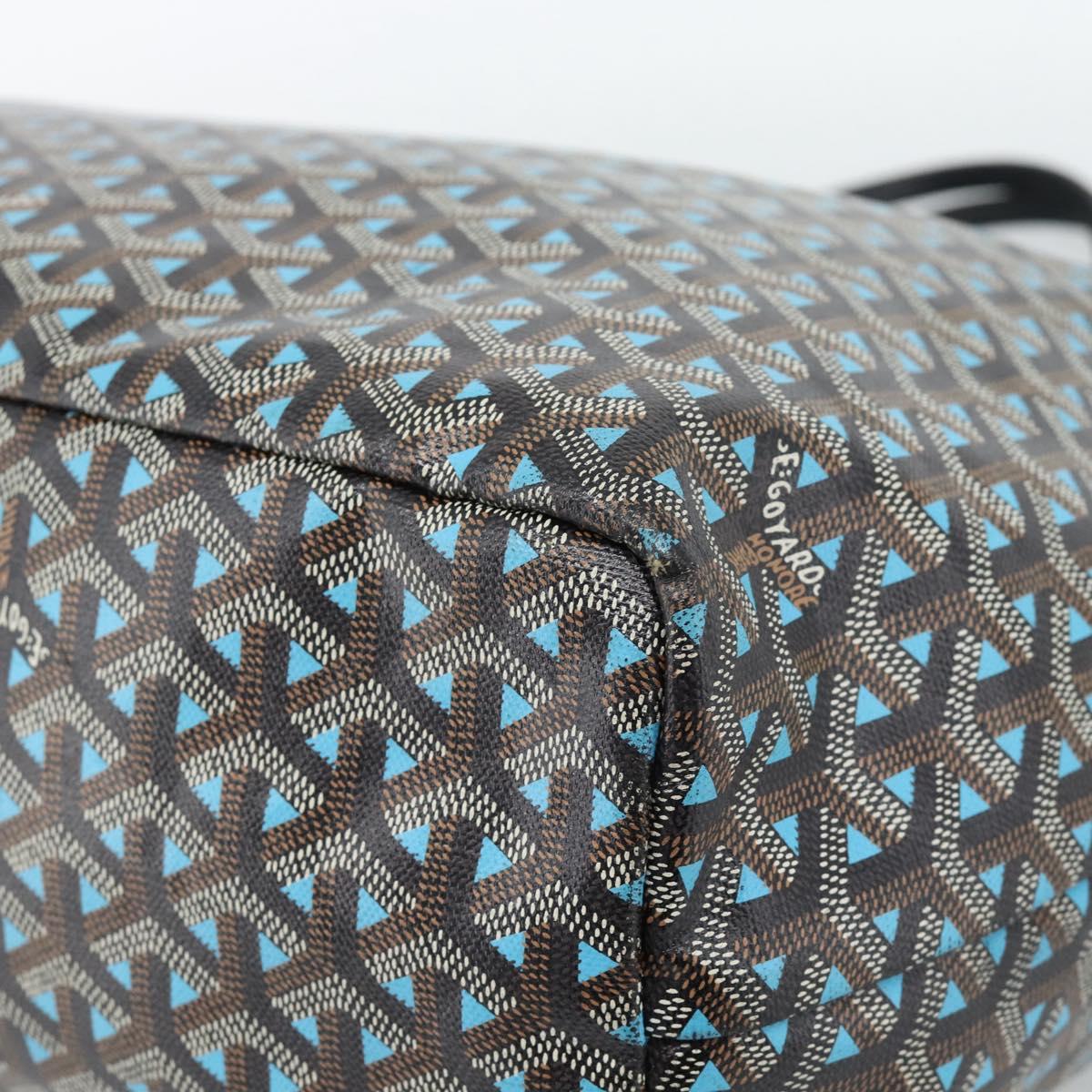 GOYARD Herringbone Saint Louis PM Tote Bag PVC Turquoise Blue Silver Auth 187046