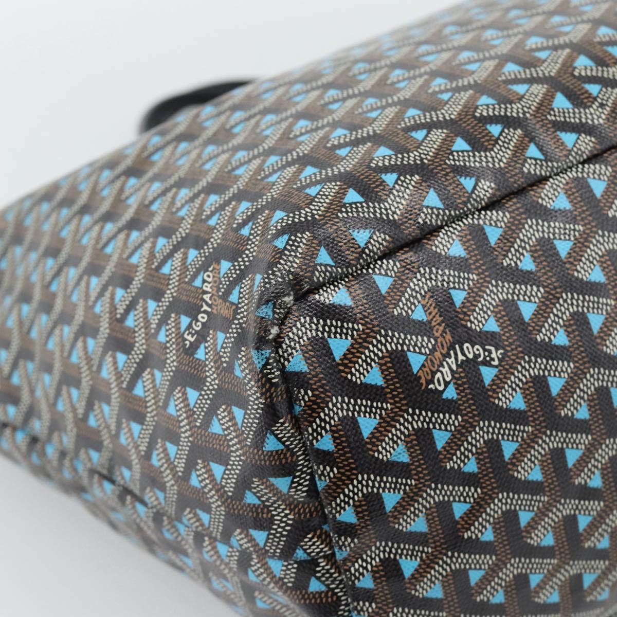GOYARD Herringbone Saint Louis PM Tote Bag PVC Turquoise Blue Silver Auth 187046