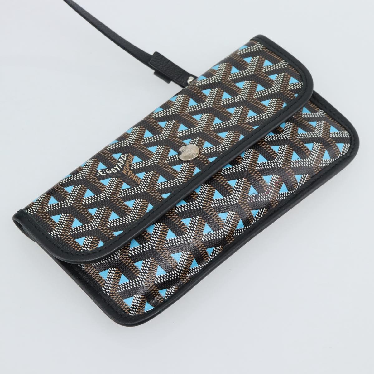 GOYARD Herringbone Saint Louis PM Tote Bag PVC Turquoise Blue Silver Auth 187046