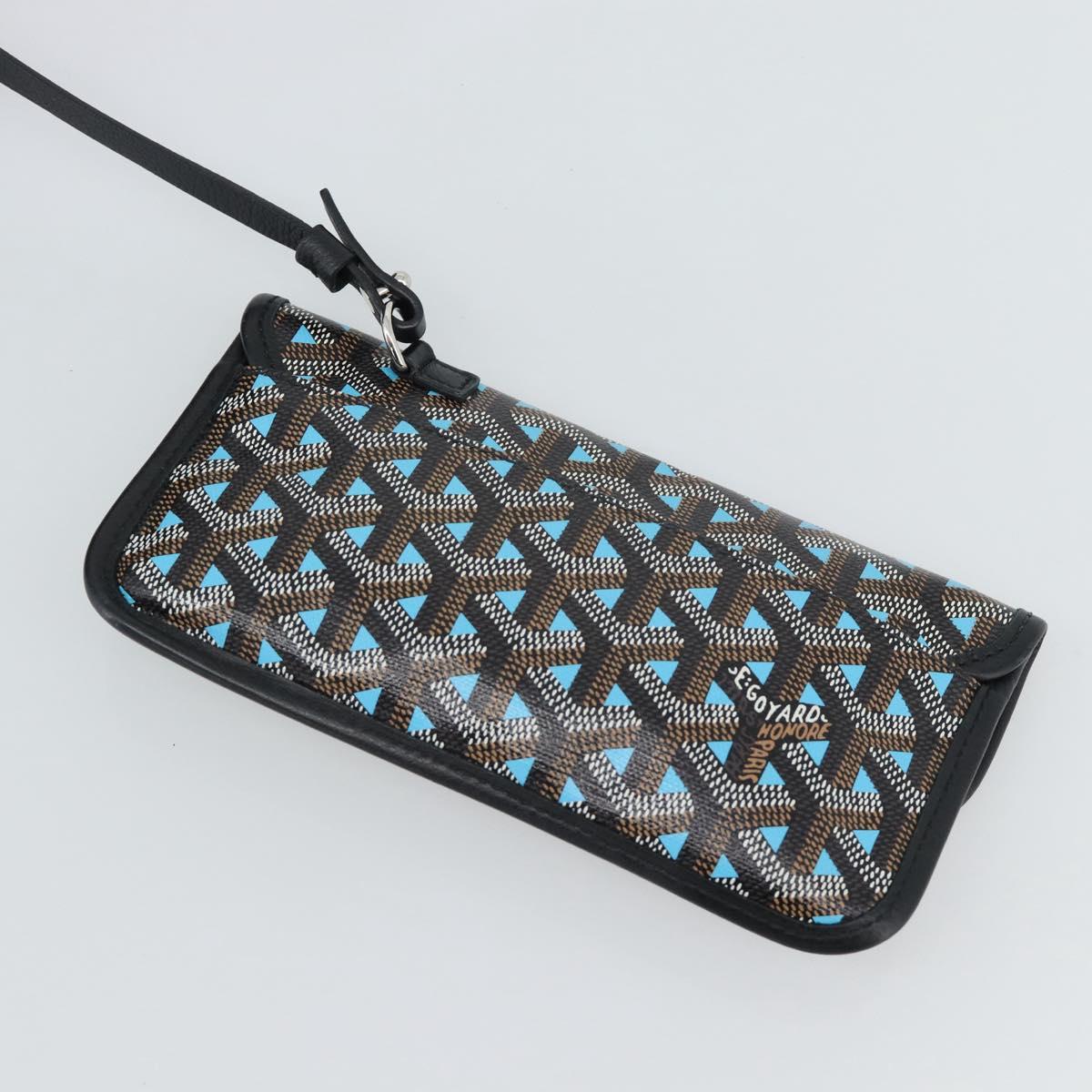 GOYARD Herringbone Saint Louis PM Tote Bag PVC Turquoise Blue Silver Auth 187046