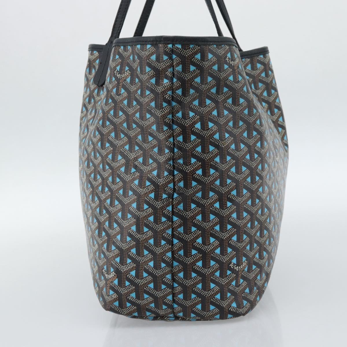 GOYARD Herringbone Saint Louis PM Tote Bag PVC Turquoise Blue Silver Auth 187046