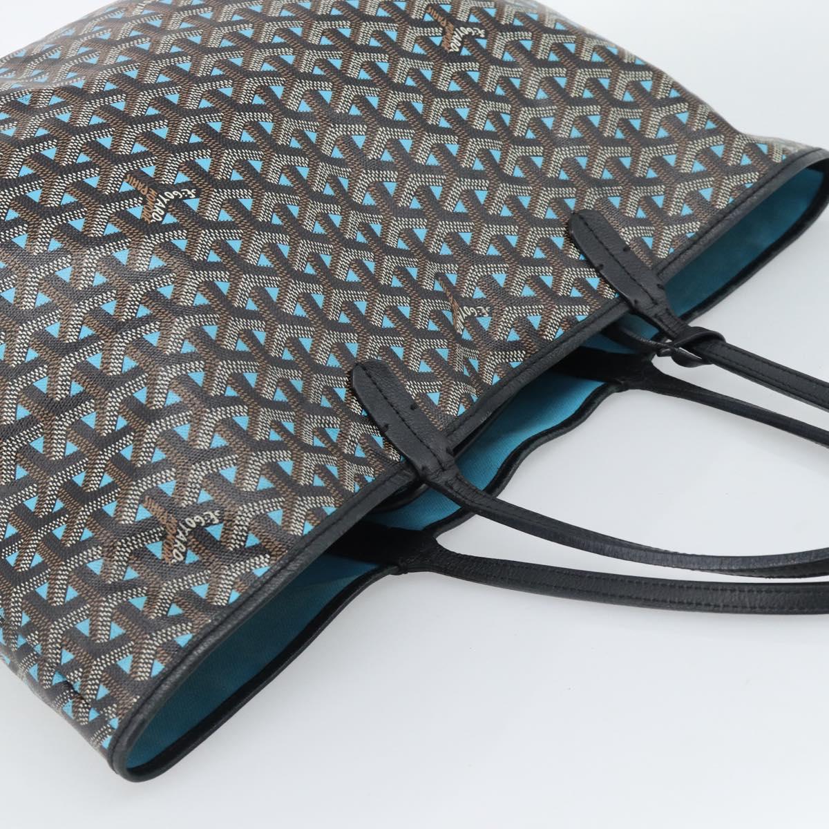 GOYARD Herringbone Saint Louis PM Tote Bag PVC Turquoise Blue Silver Auth 187046