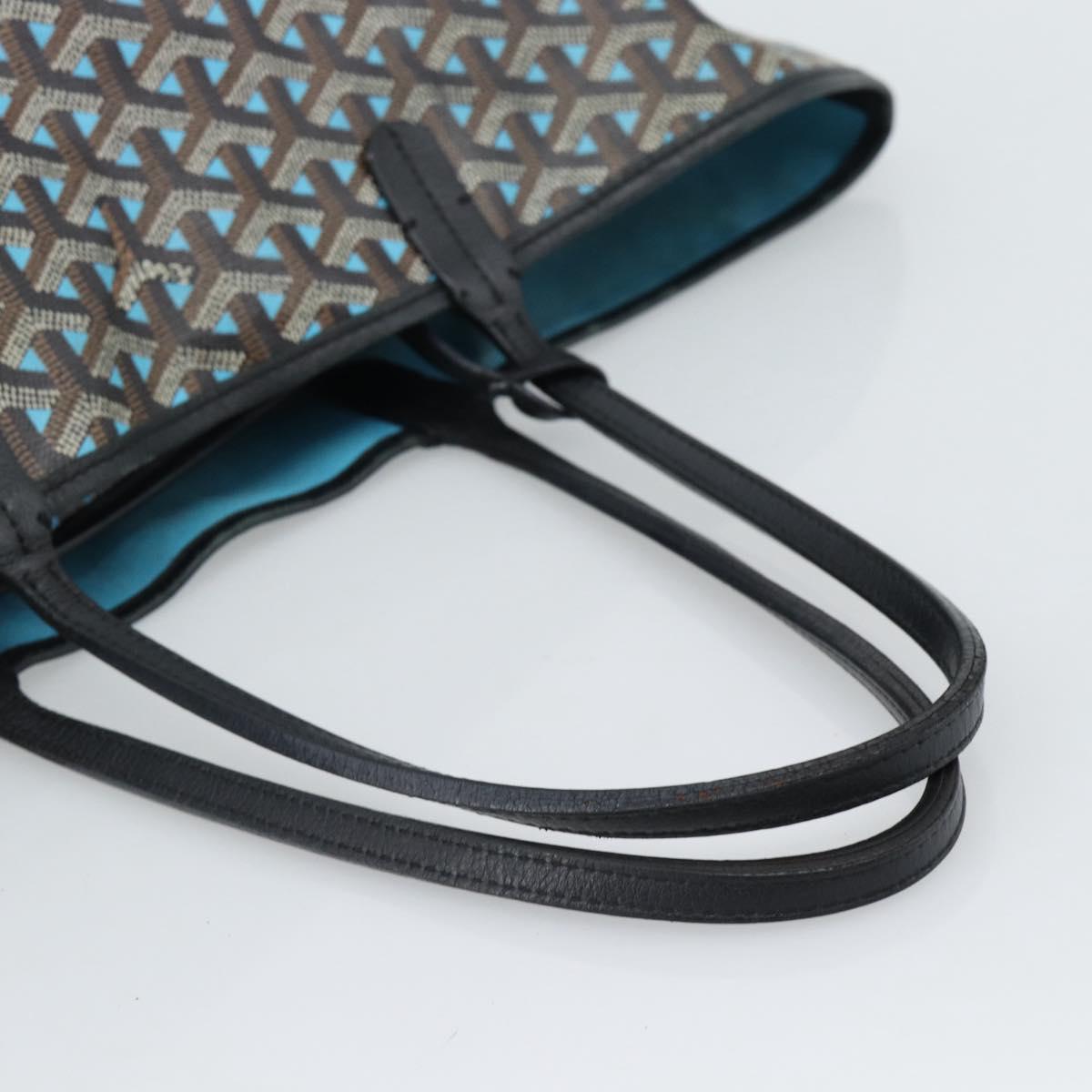 GOYARD Herringbone Saint Louis PM Tote Bag PVC Turquoise Blue Silver Auth 187046