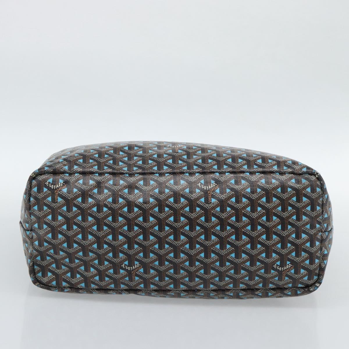 GOYARD Herringbone Saint Louis PM Tote Bag PVC Turquoise Blue Silver Auth 187046