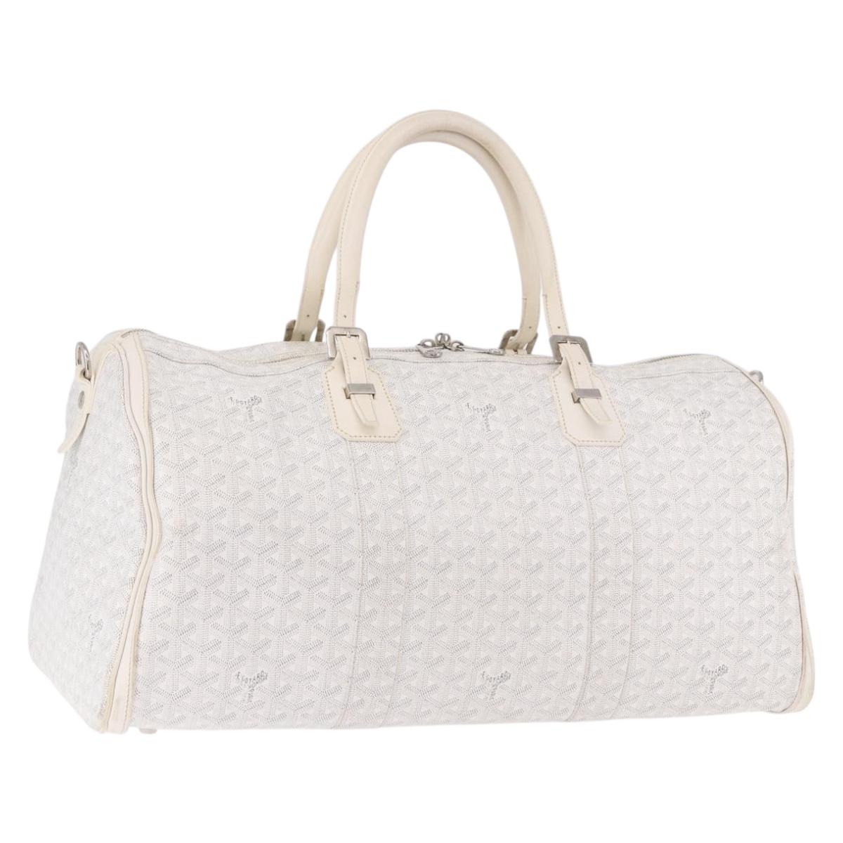 GOYARD Herringbone Boeing 55 Boston Bag PVC White Silver Auth 187047A