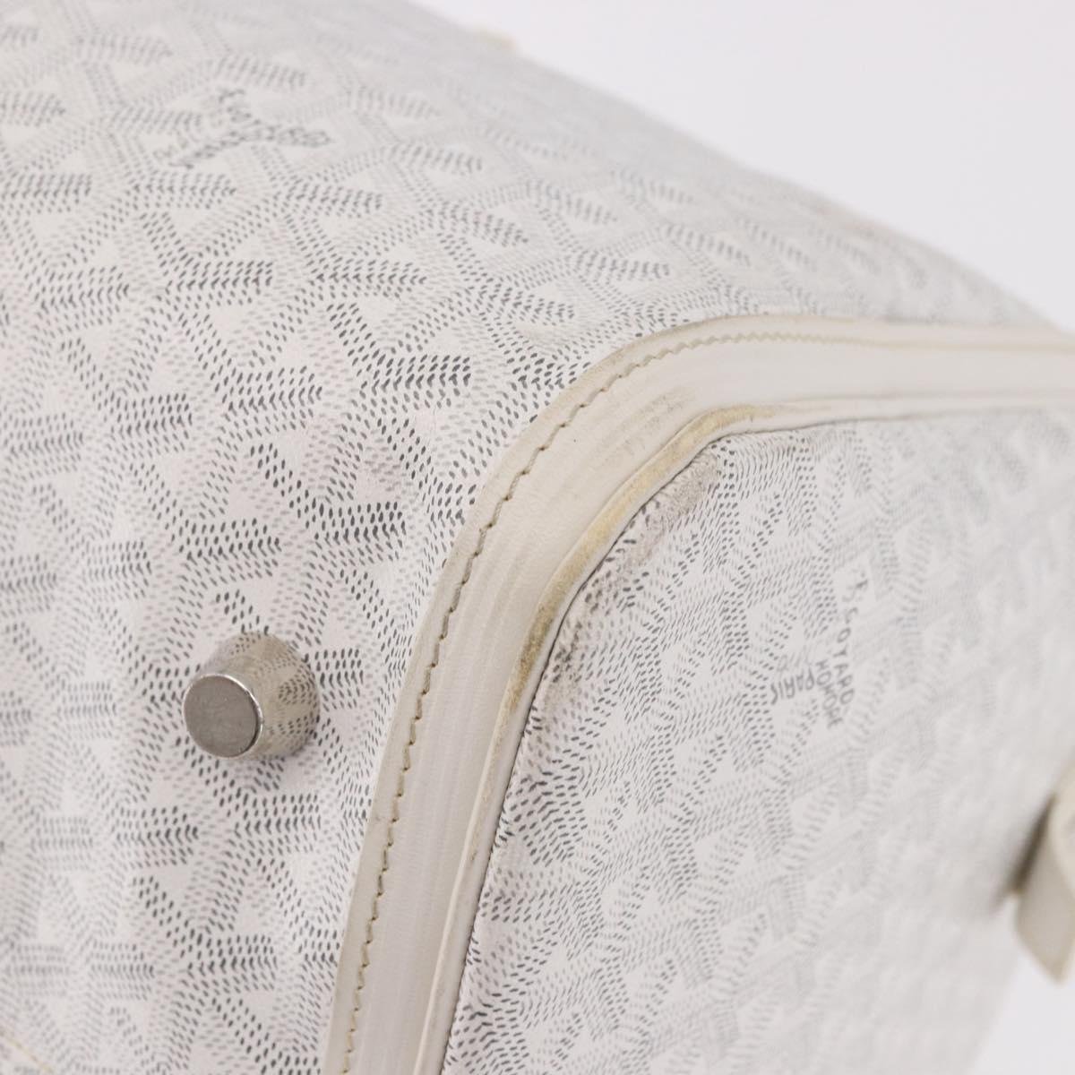 GOYARD Herringbone Boeing 55 Boston Bag PVC White Silver Auth 187047A