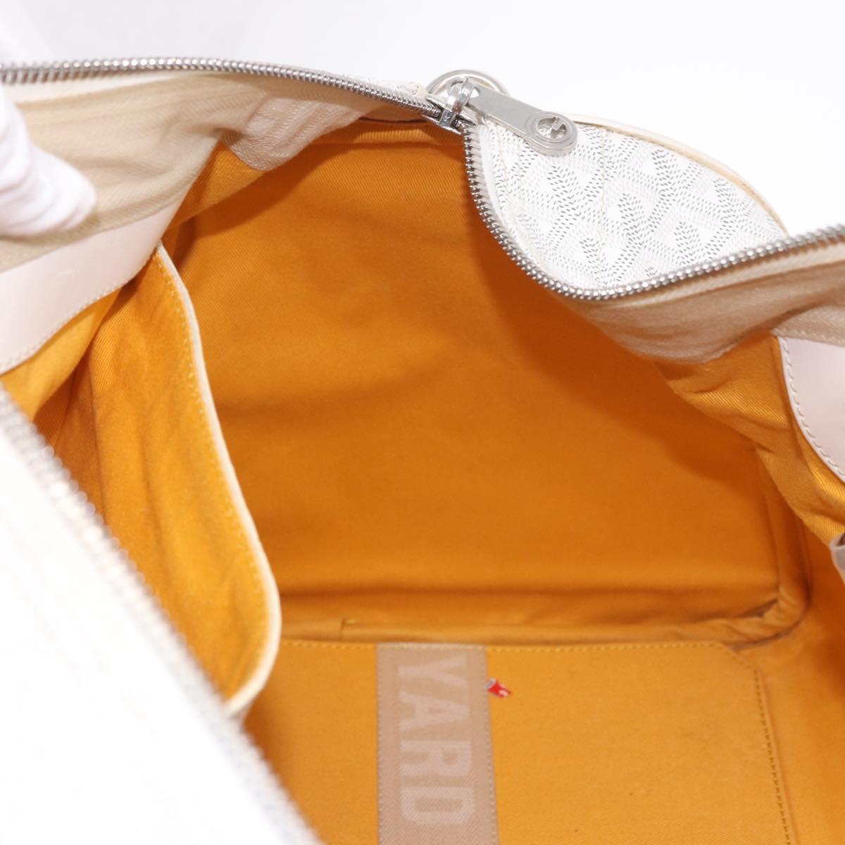 GOYARD Herringbone Boeing 55 Boston Bag PVC White Silver Auth 187047A