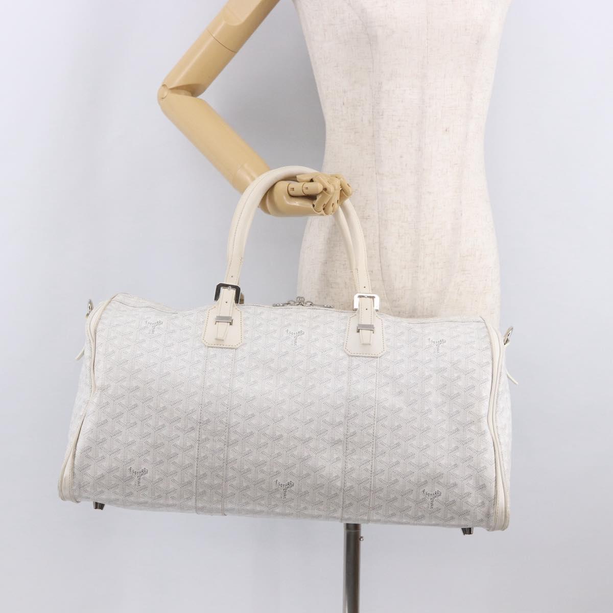 GOYARD Herringbone Boeing 55 Boston Bag PVC White Silver Auth 187047A