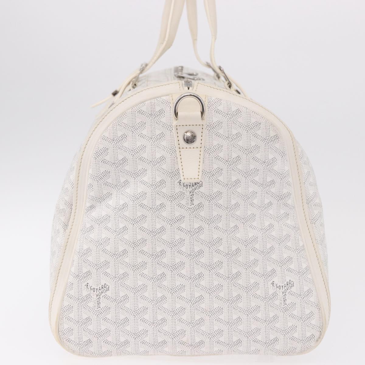 GOYARD Herringbone Boeing 55 Boston Bag PVC White Silver Auth 187047A