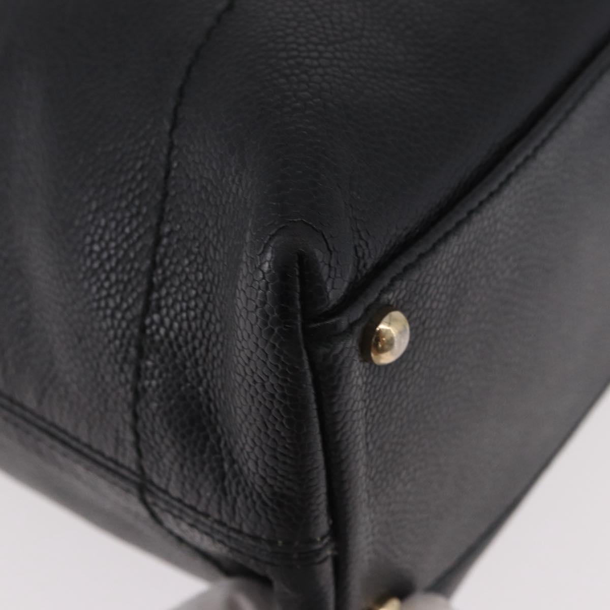 CHANEL Chain Shoulder Bag Caviar Skin Black Gold CC Auth 187048SAV