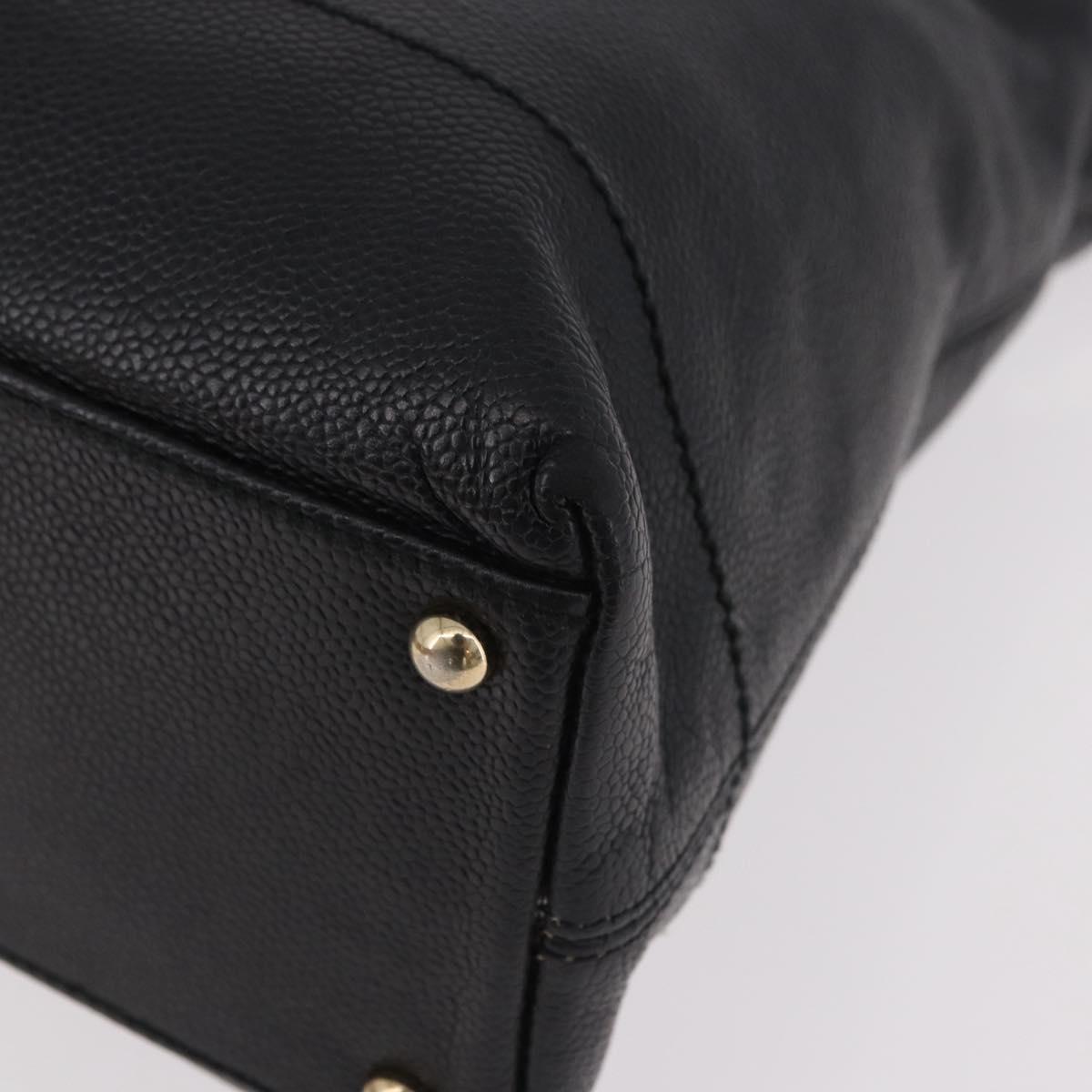CHANEL Chain Shoulder Bag Caviar Skin Black Gold CC Auth 187048SAV