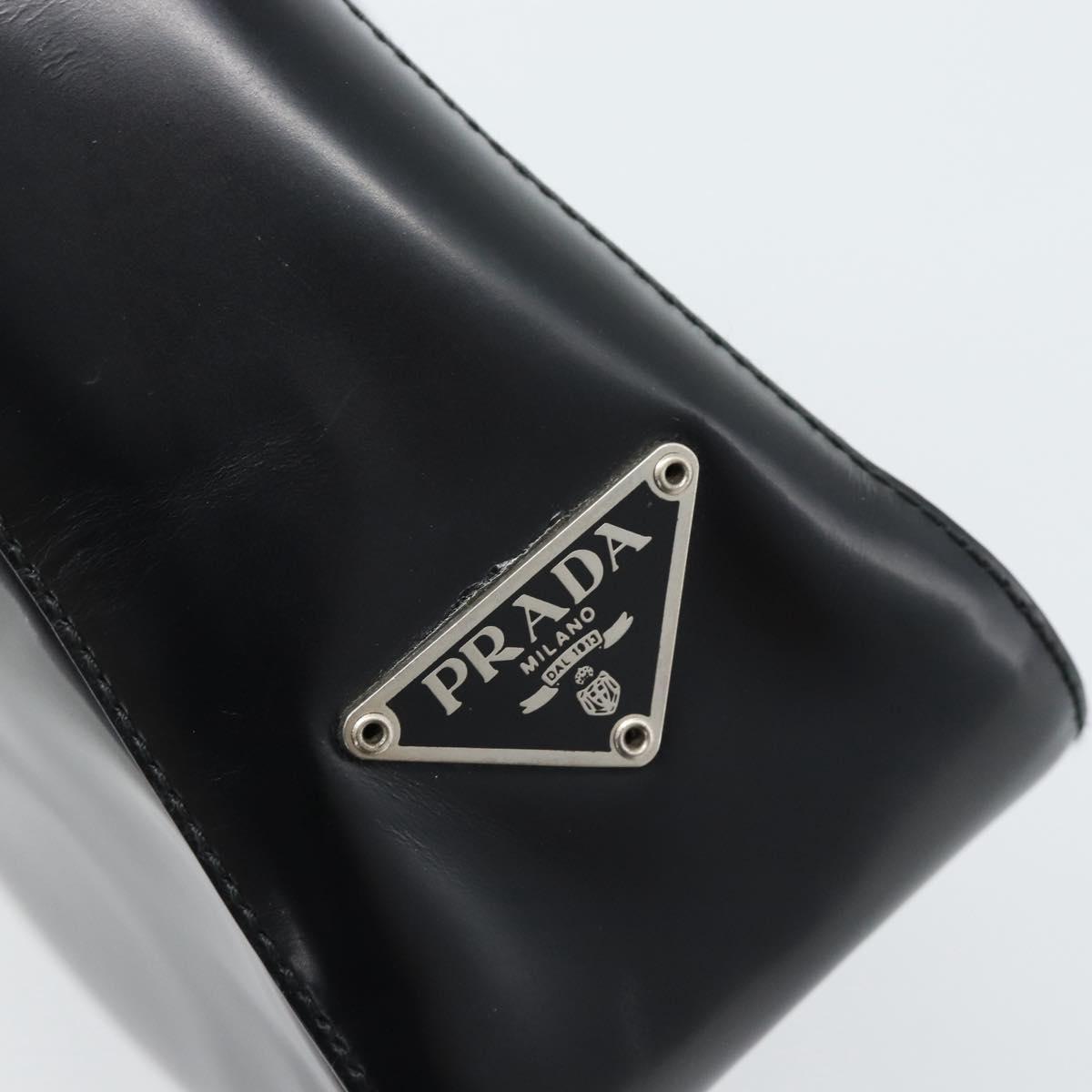 PRADA Shoulder Bag Leather Black Silver Auth 187050A