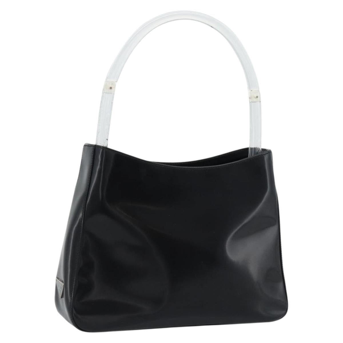 PRADA Shoulder Bag Leather Black Silver Auth 187050A