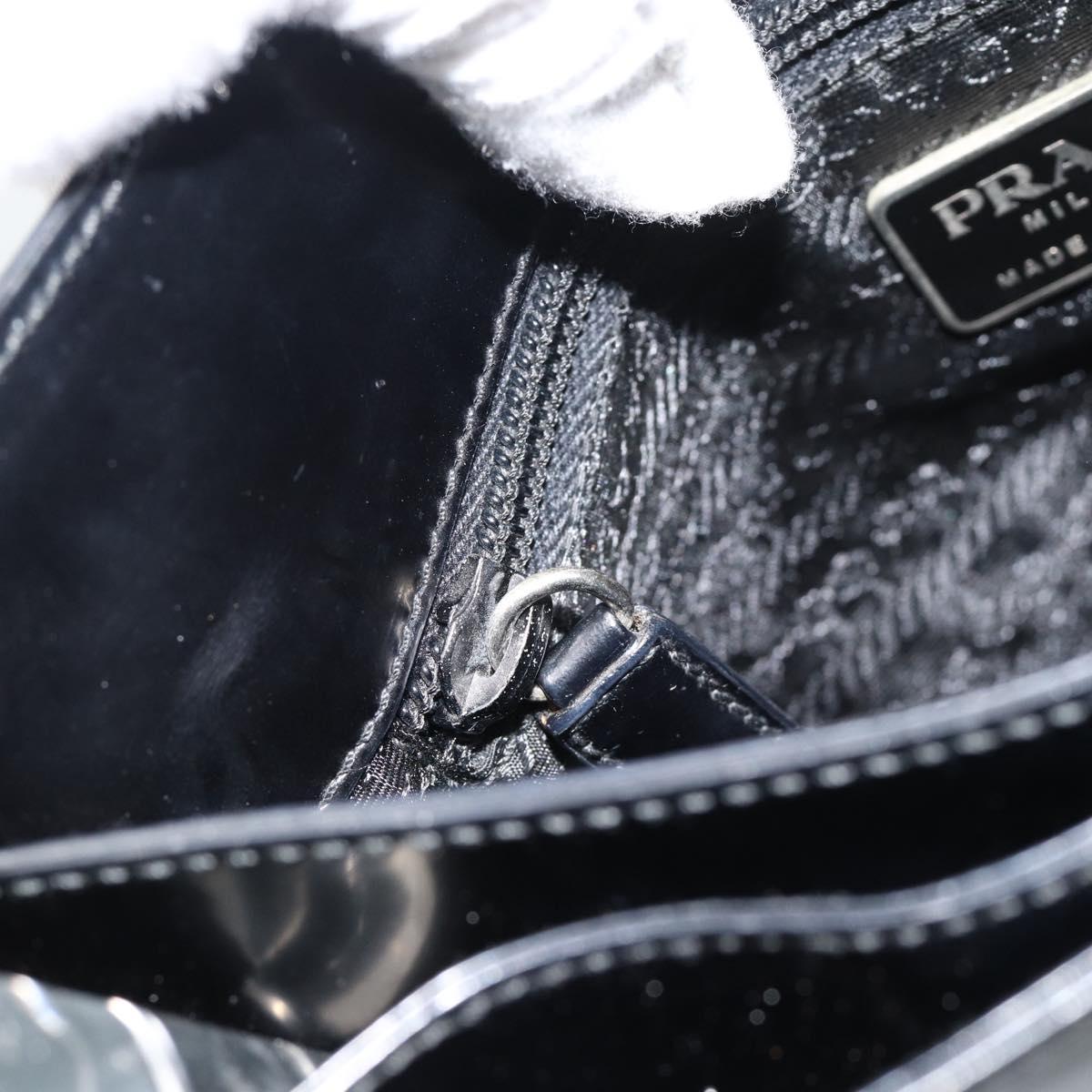 PRADA Shoulder Bag Leather Black Silver Auth 187050A