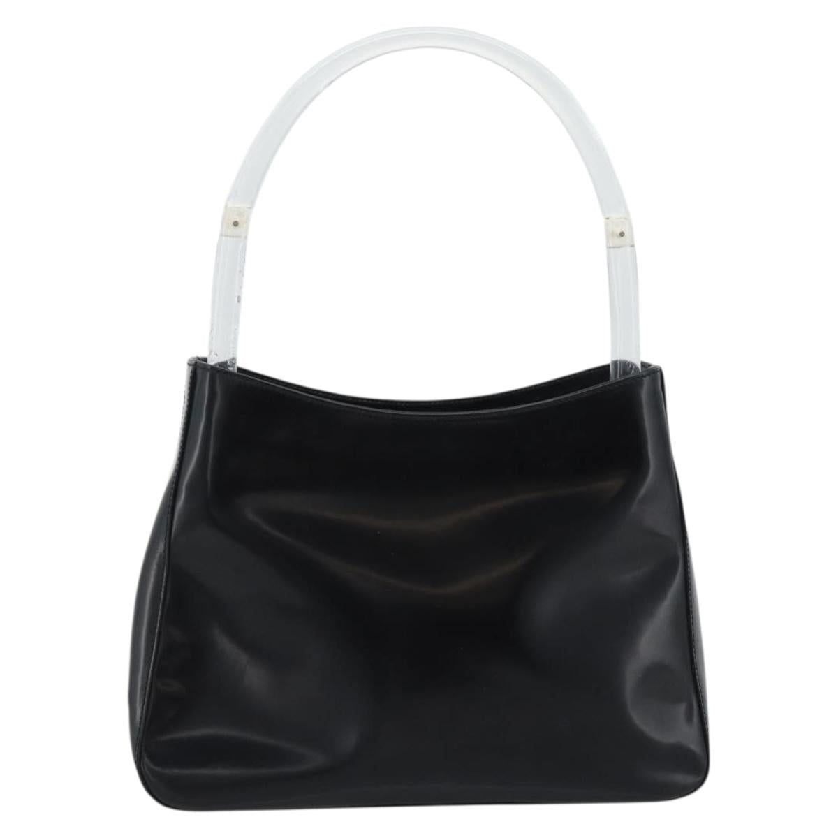 PRADA Shoulder Bag Leather Black Silver Auth 187050A