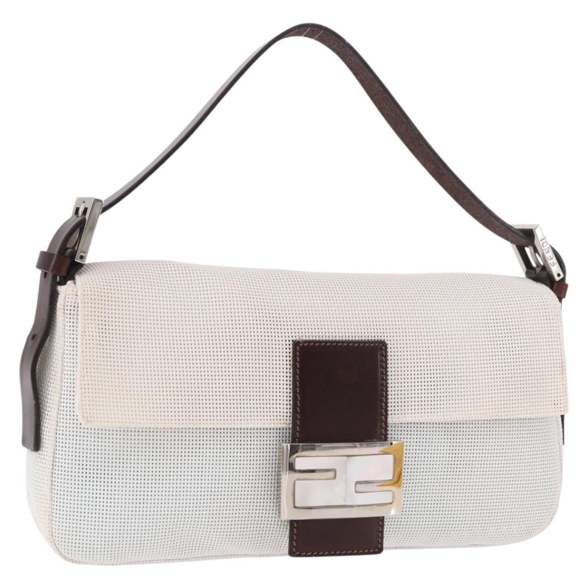 FENDI Mamma Baguette Shoulder Bag Mesh White Silver Auth 187051SAM