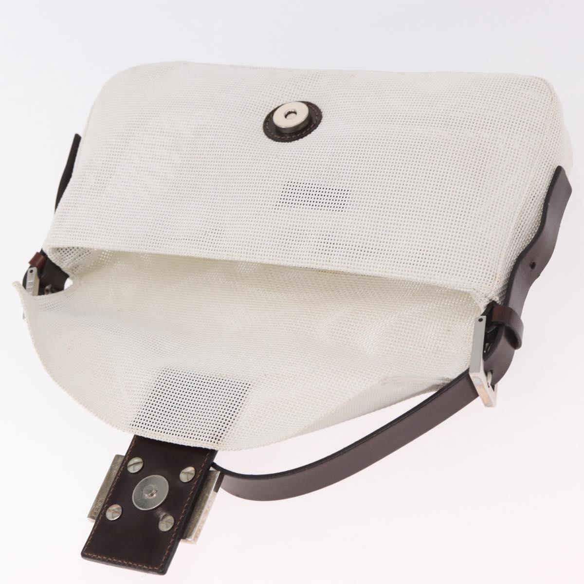 FENDI Mamma Baguette Shoulder Bag Mesh White Silver Auth 187051SAM