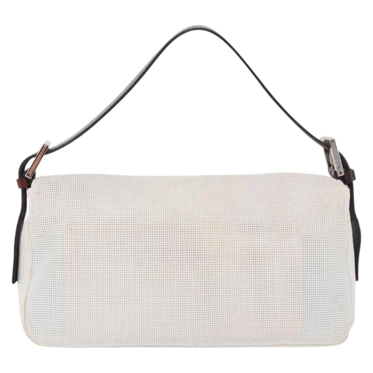 FENDI Mamma Baguette Shoulder Bag Mesh White Silver Auth 187051SAM