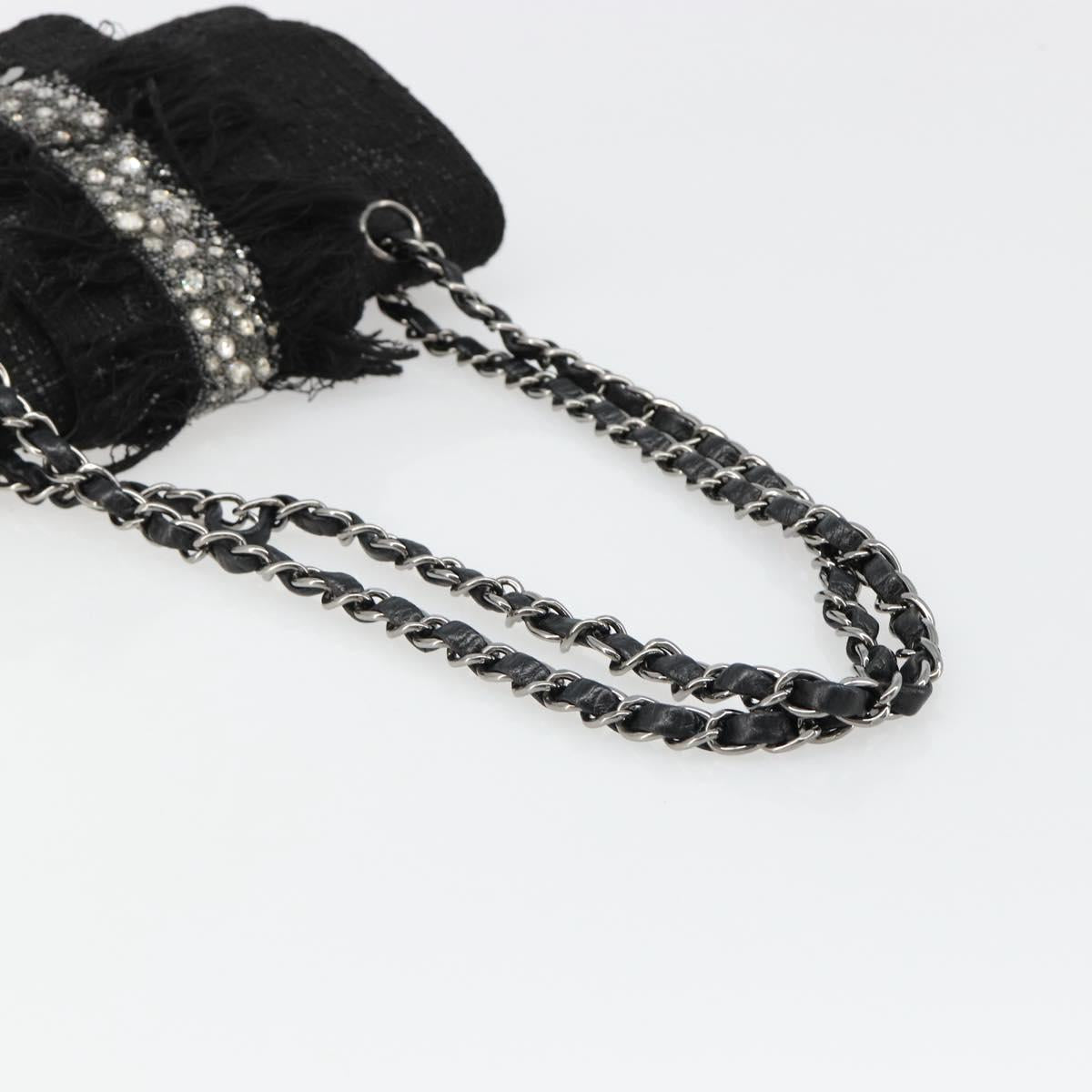 CHANEL Chain Shoulder Bag Tweed Silver Black CC Auth 187052SAM
