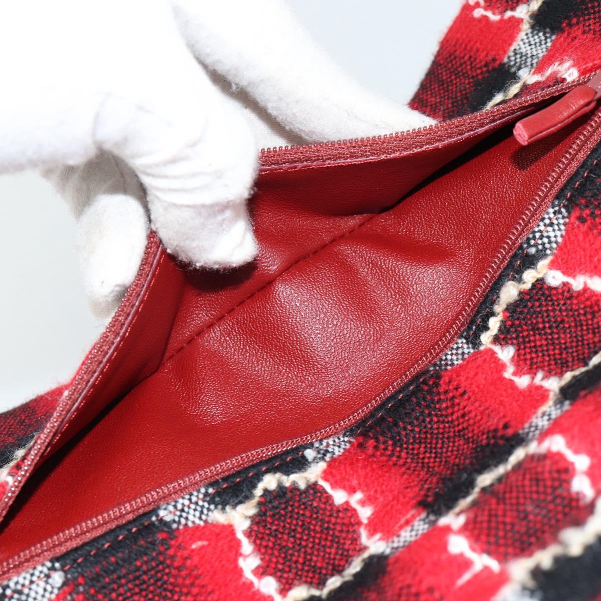 CHANEL Matelasse25 Double Flap Chain Bag Tweed Red Silver CC Auth 187053SAM