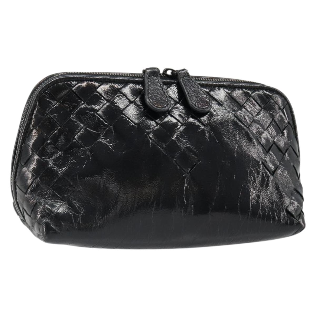 BOTTEGA VENETA INTRECCIATO Pouch Patent leather Black 132534 Auth 187055