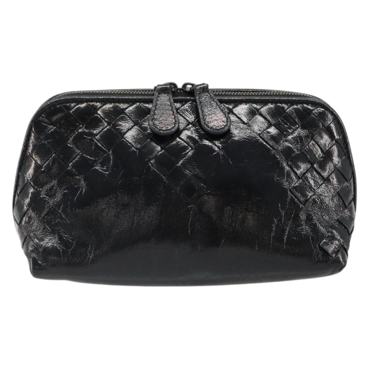 BOTTEGA VENETA INTRECCIATO Pouch Patent leather Black 132534 Auth 187055