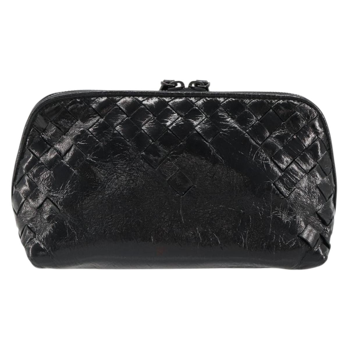 BOTTEGA VENETA INTRECCIATO Pouch Patent leather Black 132534 Auth 187055