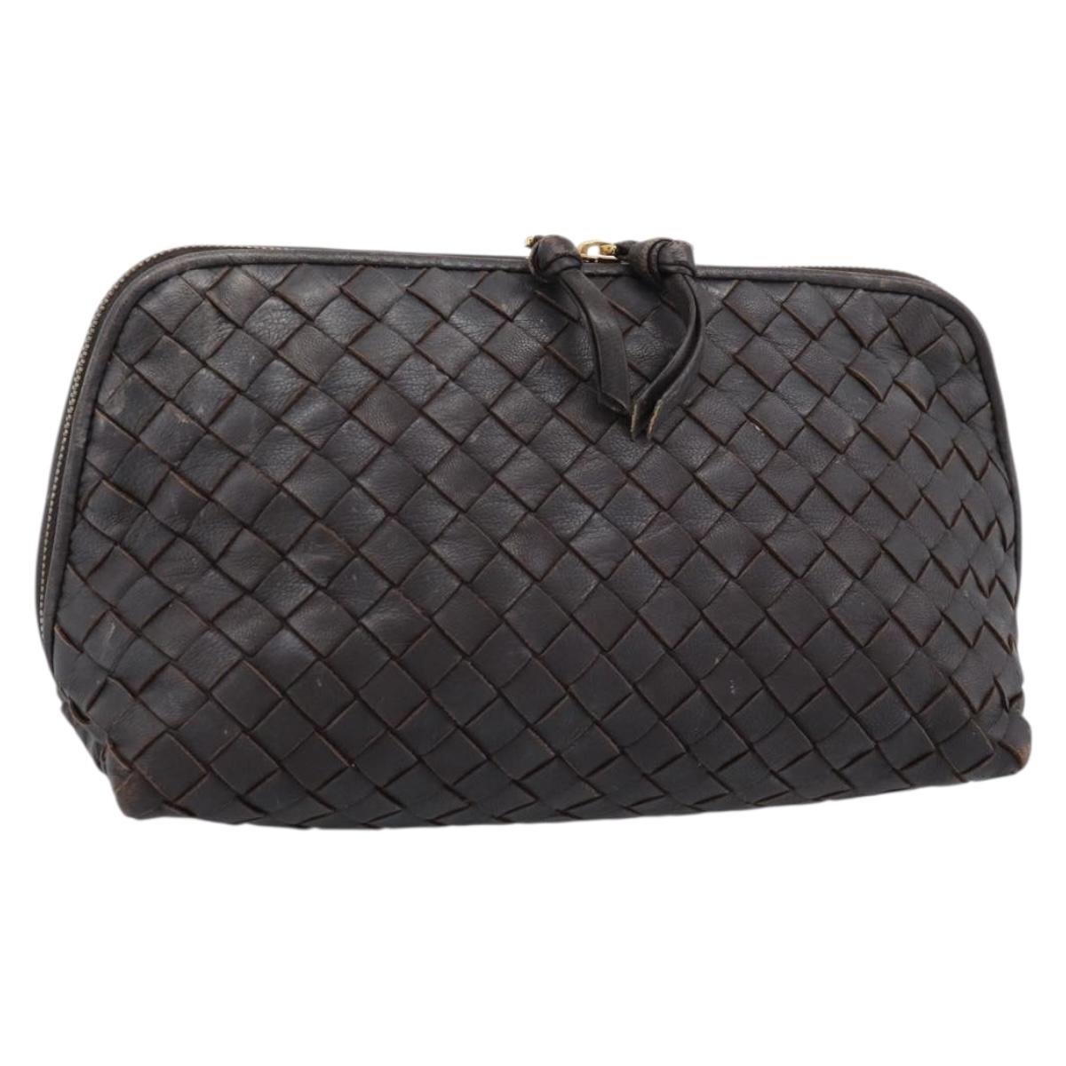 BOTTEGA VENETA INTRECCIATO Pouch Leather Brown Gold 132535 Auth 187056