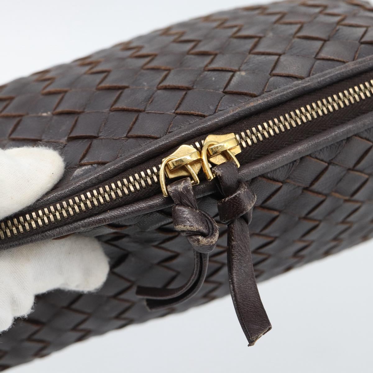 BOTTEGA VENETA INTRECCIATO Pouch Leather Brown Gold 132535 Auth 187056