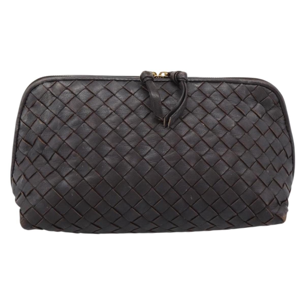 BOTTEGA VENETA INTRECCIATO Pouch Leather Brown Gold 132535 Auth 187056