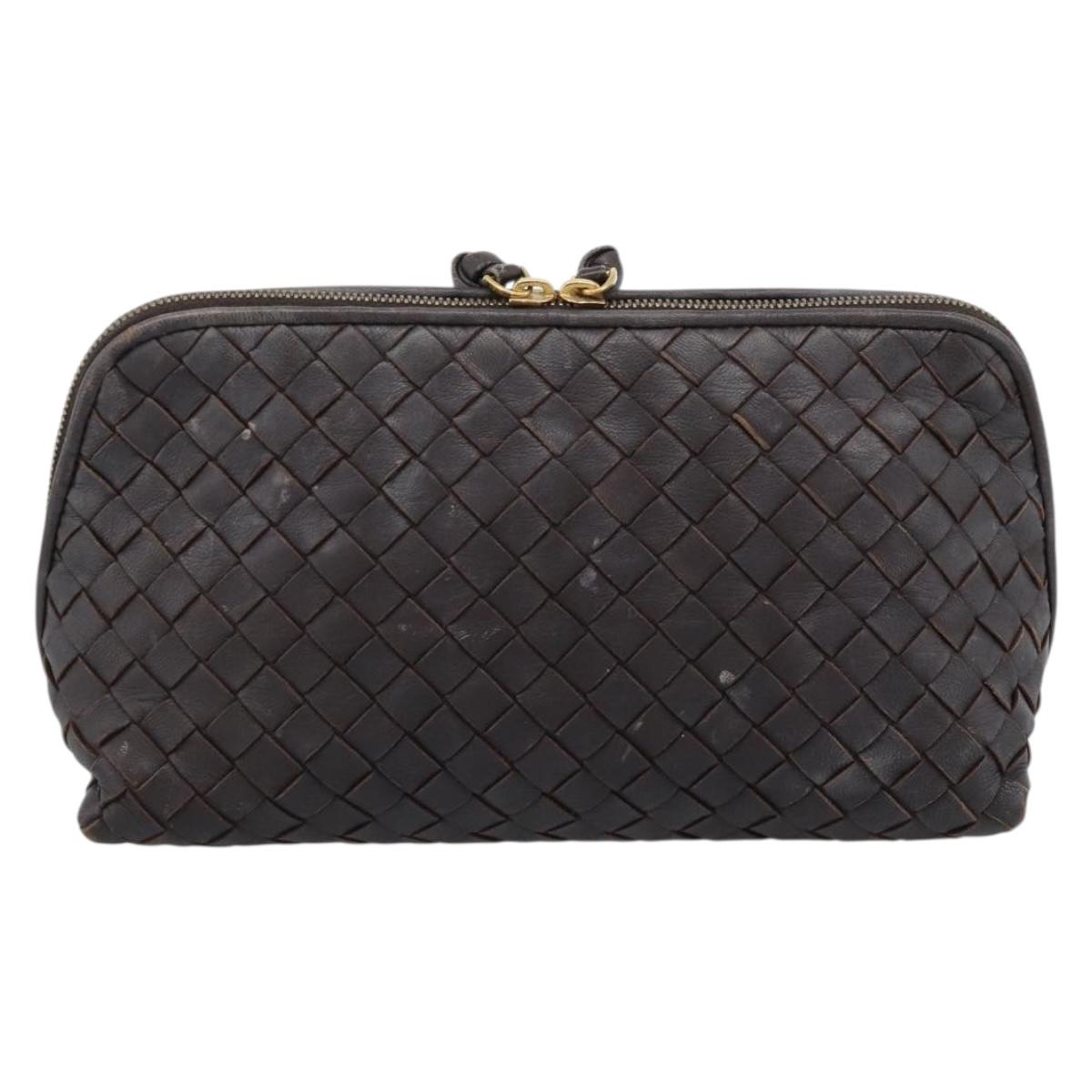 BOTTEGA VENETA INTRECCIATO Pouch Leather Brown Gold 132535 Auth 187056