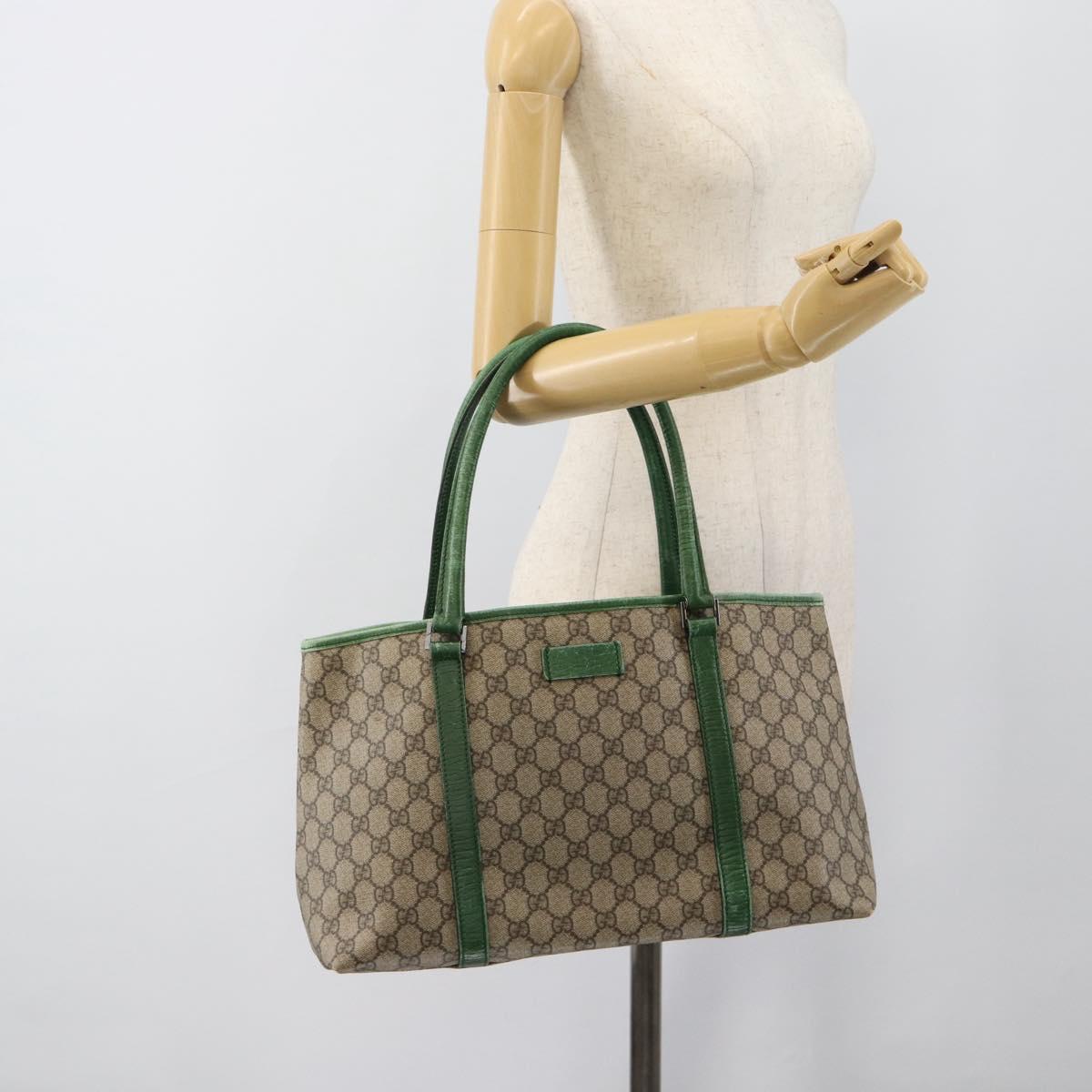 GUCCI GG Supreme Tote Bag PVC Beige Silver 114595 Auth 187057