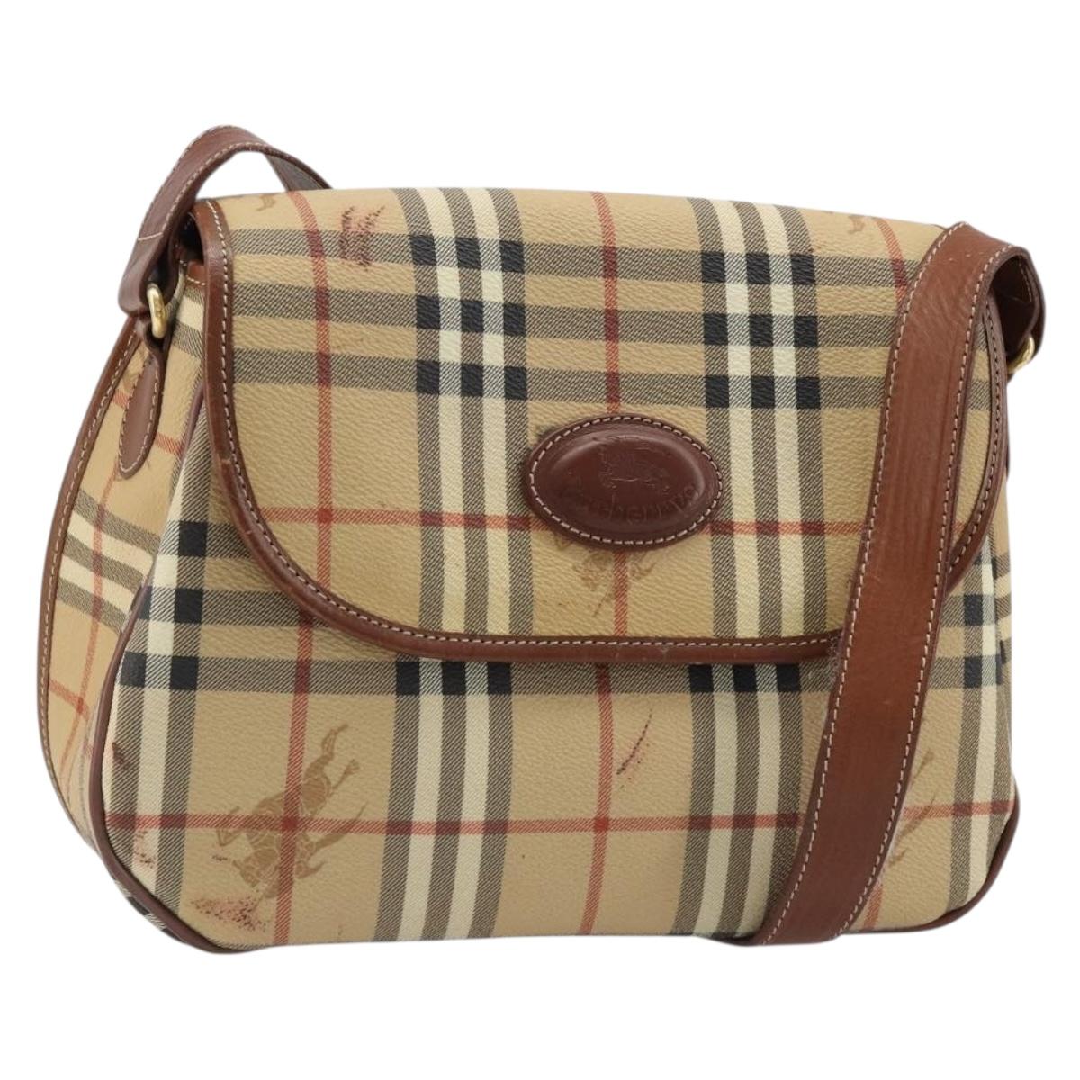Burberrys Nova Check Shoulder Bag PVC Leather Beige Gold Auth 187080