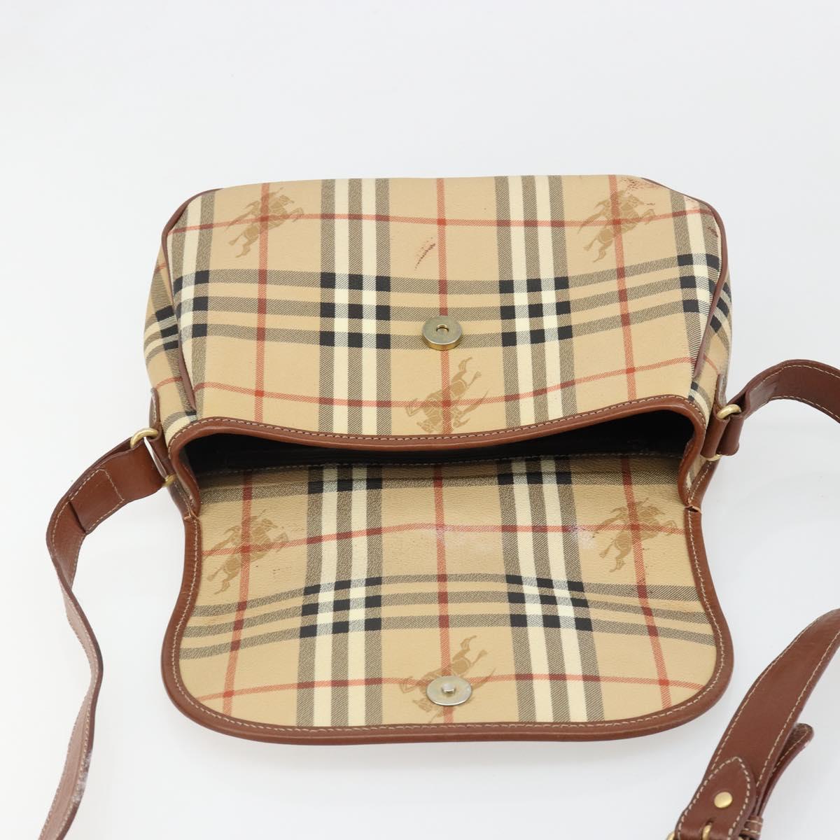 Burberrys Nova Check Shoulder Bag PVC Leather Beige Gold Auth 187080