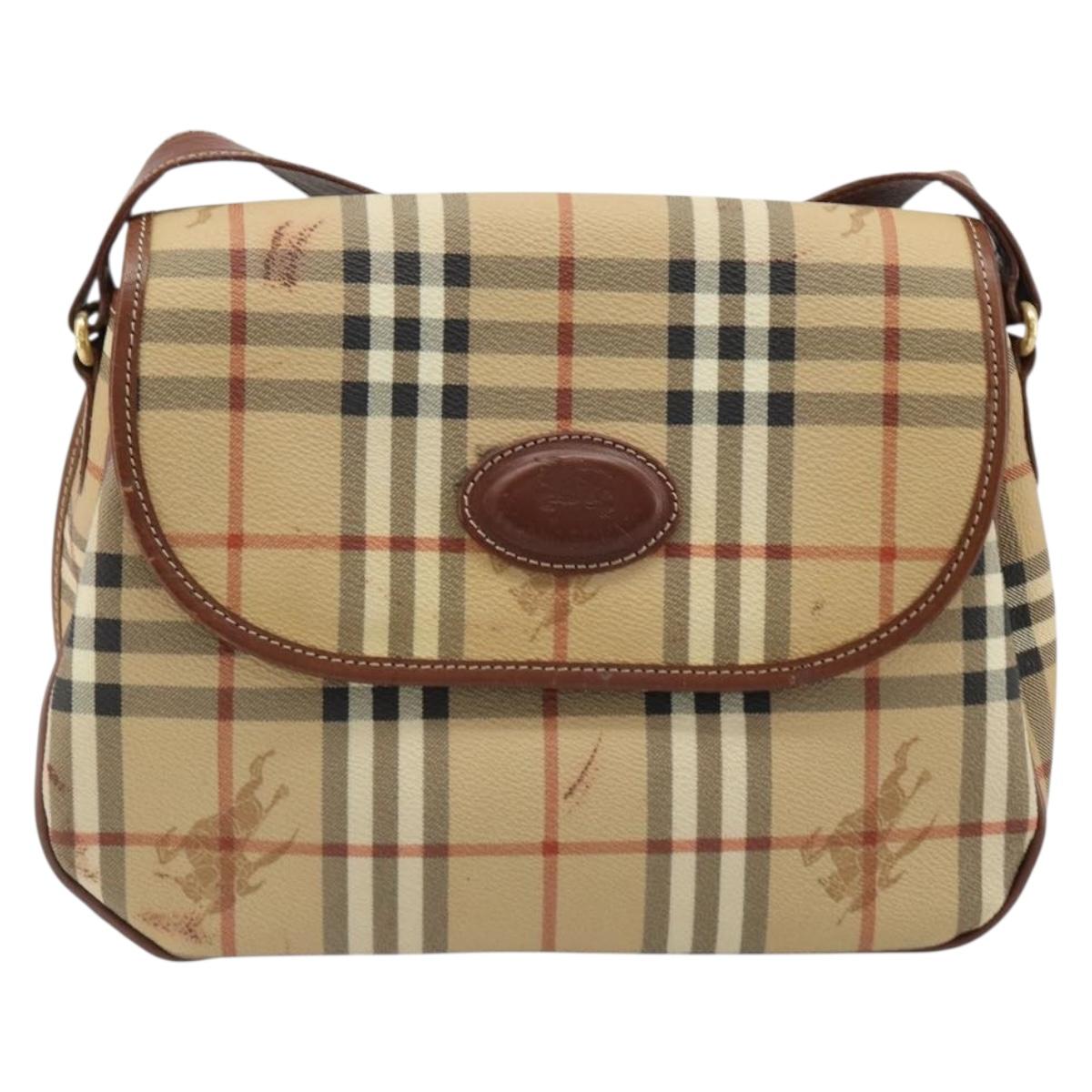 Burberrys Nova Check Shoulder Bag PVC Leather Beige Gold Auth 187080