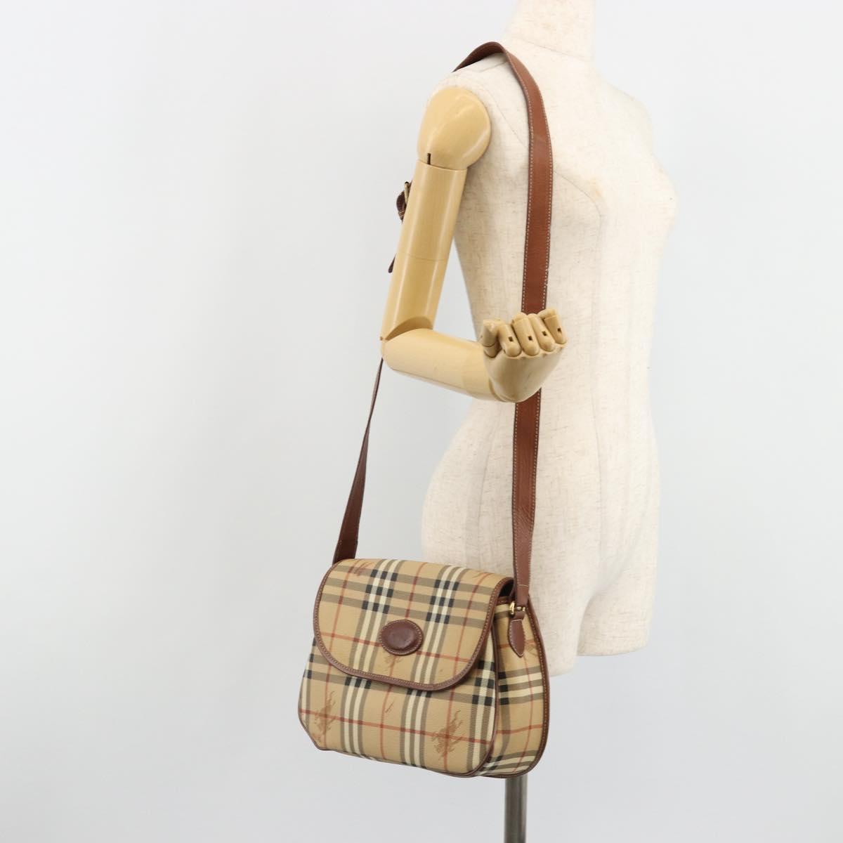 Burberrys Nova Check Shoulder Bag PVC Leather Beige Gold Auth 187080