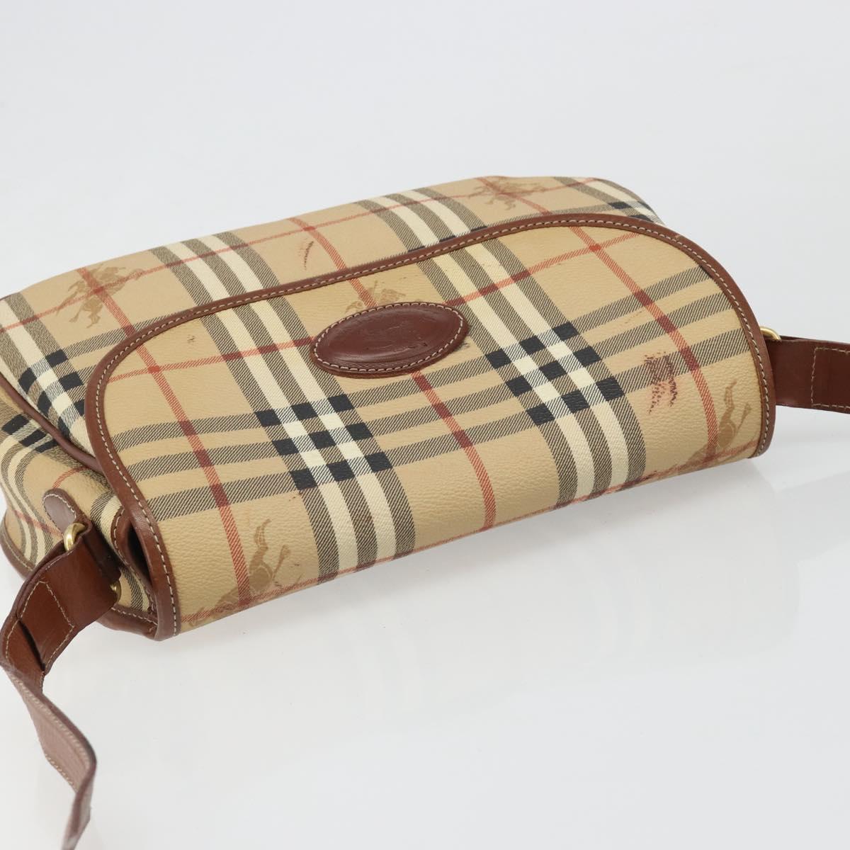 Burberrys Nova Check Shoulder Bag PVC Leather Beige Gold Auth 187080